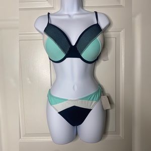 Xhilaration teal black & white bikini